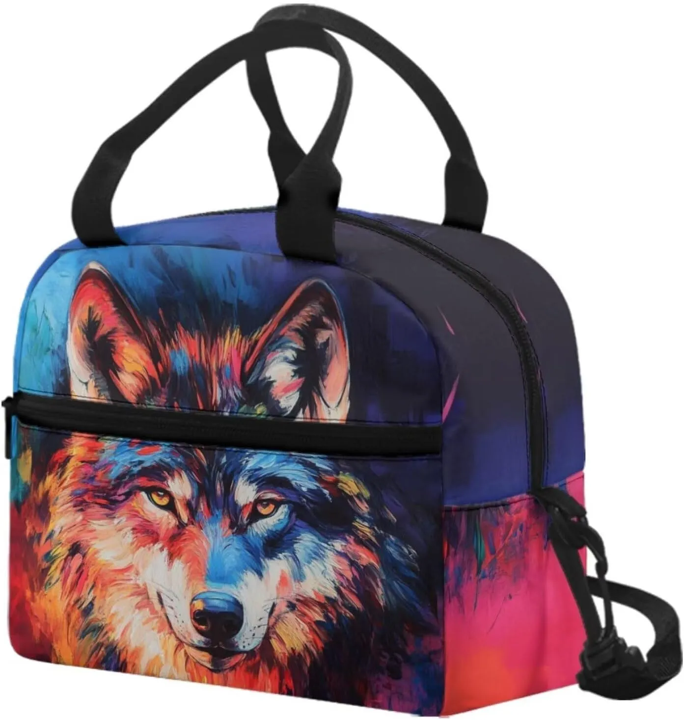 Wolf Work Lunch Bag for Men Work Reusable Lunchbag with Waterproof Lining Lightweight Insulated Lunchbox Tote with Zipper Crossbody Style Lunch Box Pouch