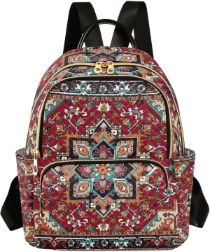 Women Backpack Persian Carpet Dark Red Durable Travel Backpack Lightweight Handbag Lady Purse Roomy Double Zipper Weekend Bag for Everyday Use