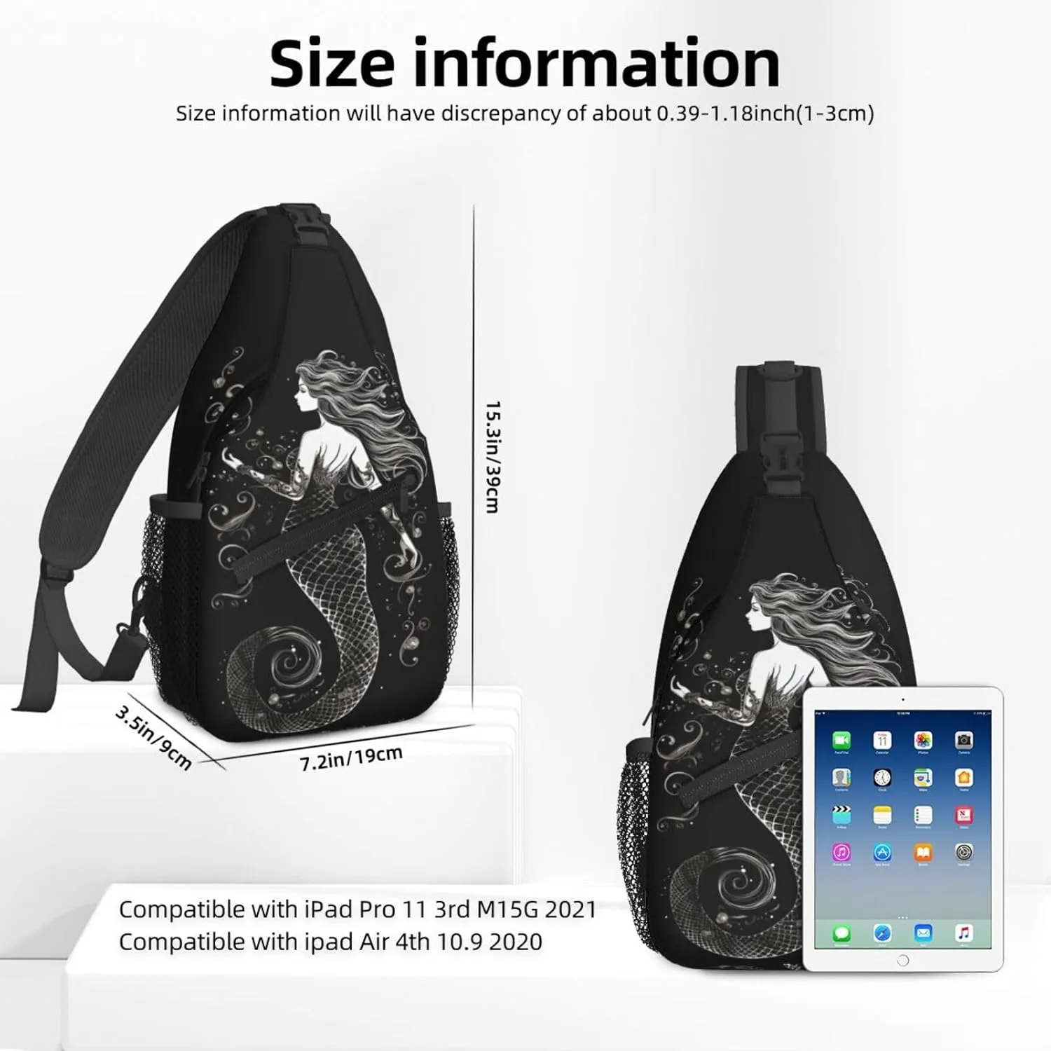 Women Black Beautiful Mermaid Crossbody Sling Backpack for Men Chest Bag Shoulder Bag Lightweight One Strap Backpack Travel Outdoor Daypack