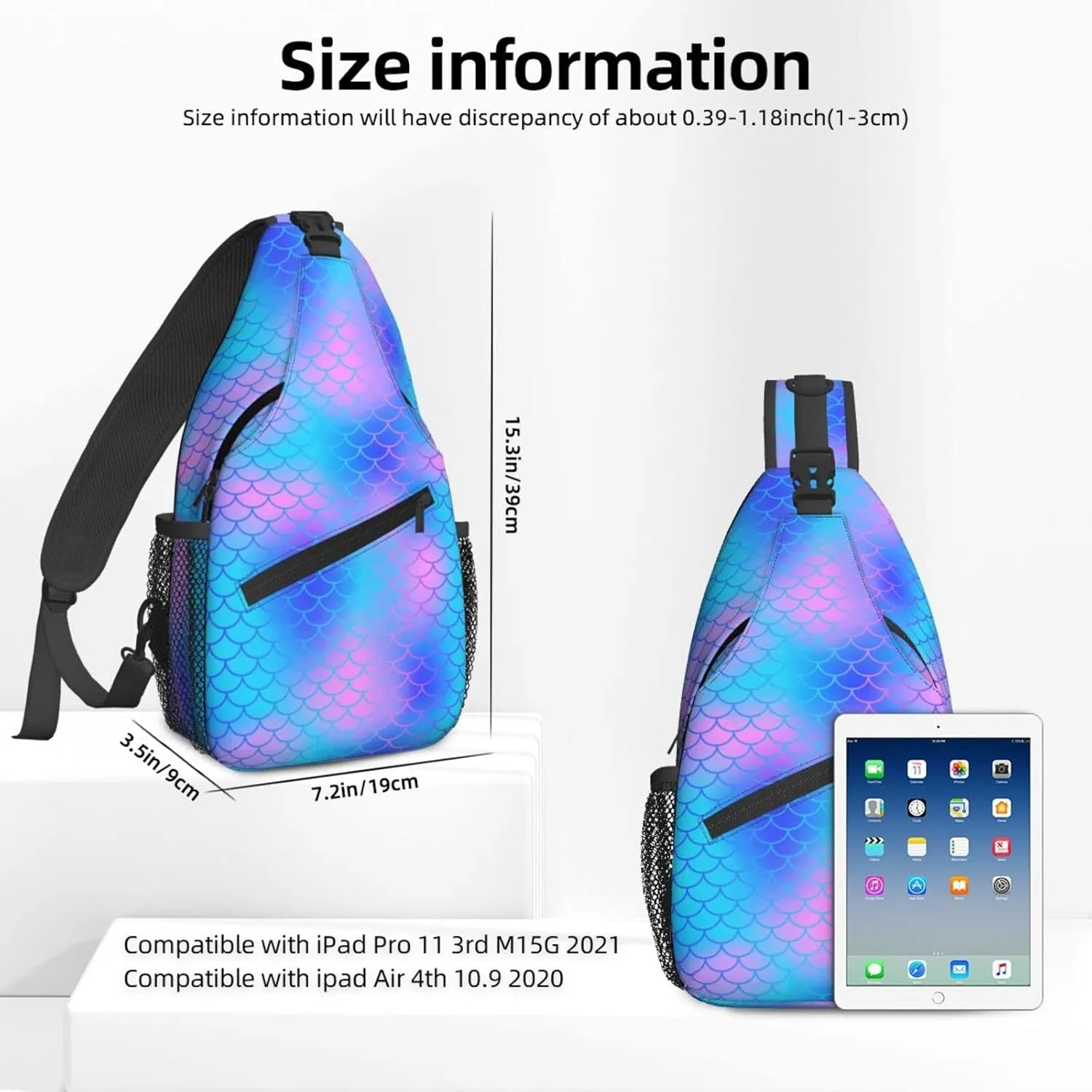 Women Blue Mermaid Scale Crossbody Sling Backpack for Men Chest Bag Shoulder Bag Lightweight One Strap Backpack Travel Outdoor Daypack
