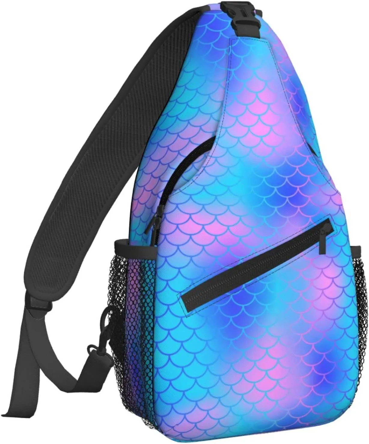 Women Blue Mermaid Scale Crossbody Sling Backpack for Men Chest Bag Shoulder Bag Lightweight One Strap Backpack Travel Outdoor Daypack