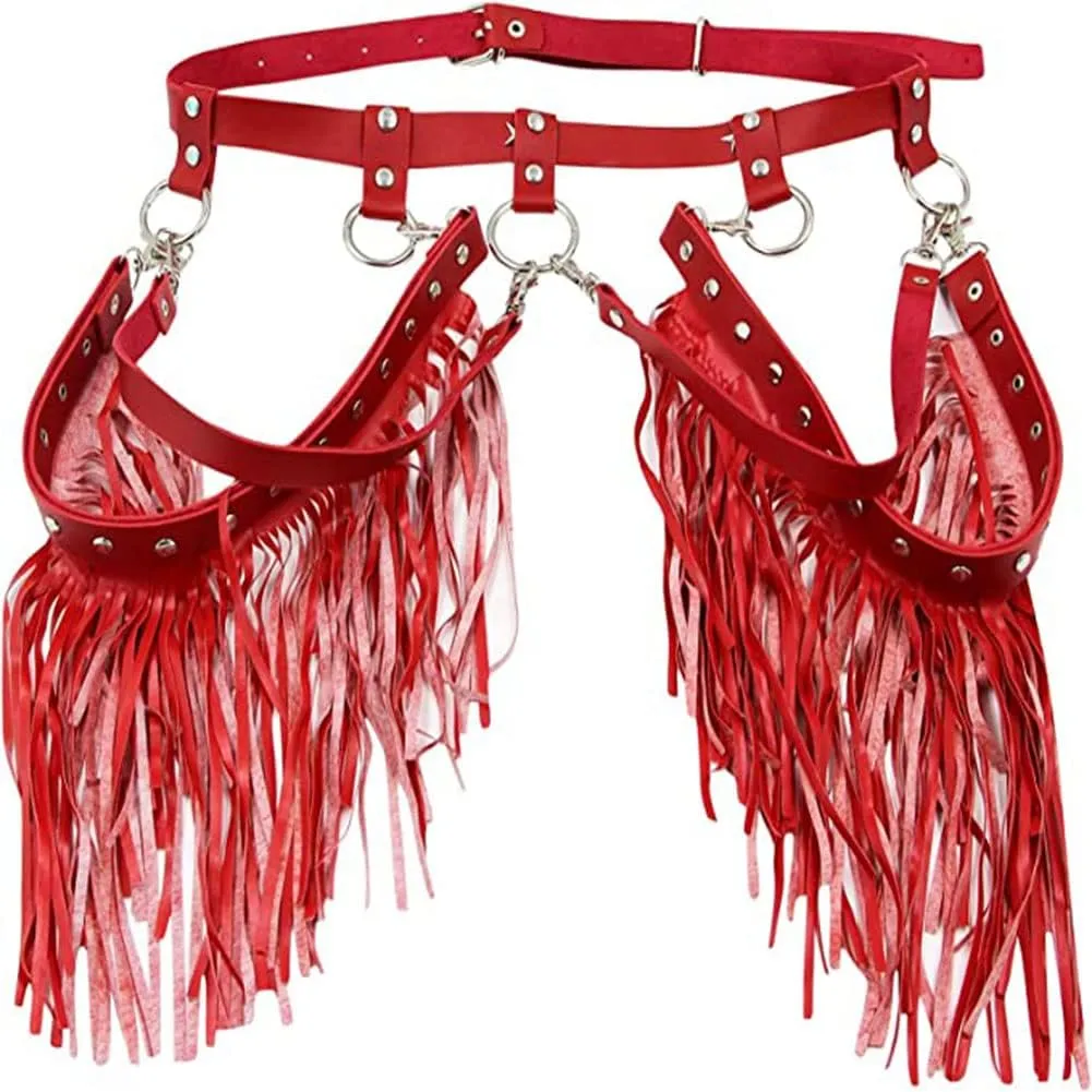 Women Body Harness Garter Punk Leather Waist Belts with Fringe Gothic Leg Tassel Belt for Dress Festival Dance Consume