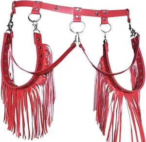 Women Body Harness Garter Punk Leather Waist Belts with Fringe Gothic Leg Tassel Belt for Dress Festival Dance Consume