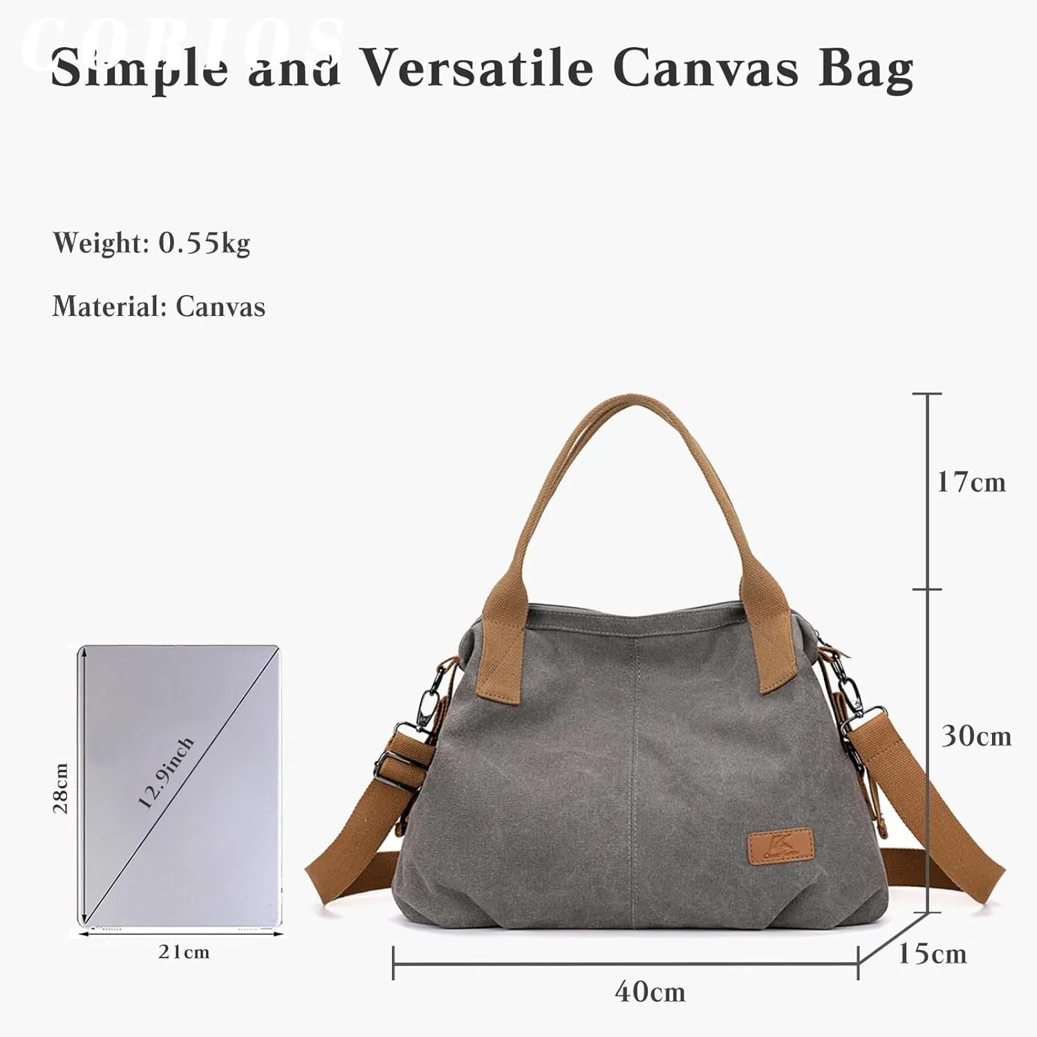 Women Canvas Shoulder Bag, Large Crossbody, Casual Handbag, Top Handle, Tote, Satchel, Messenger