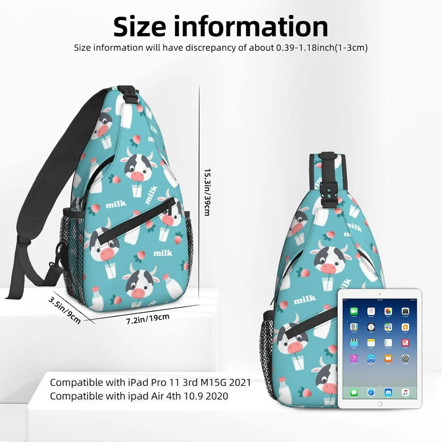 Women Cartoon Cow Milk Strawberry Crossbody Sling Backpack for Men Chest Bag Shoulder Bag Lightweight One Strap Backpack Travel Outdoor Daypack