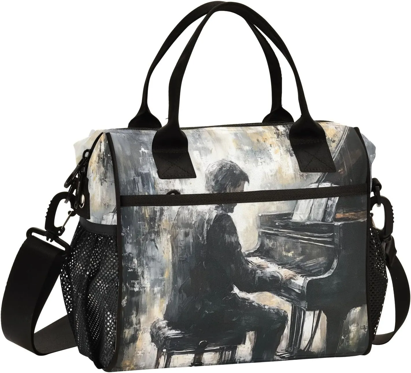 Women Cooler Bags Lunch Bag Reusable Insulated Lunch Bags Pianist Painting 1 Crossbody with Shoulder Strap Adults S