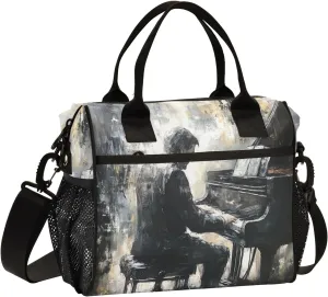 Women Cooler Bags Lunch Bag Reusable Insulated Lunch Bags Pianist Painting 1 Crossbody with Shoulder Strap Adults S