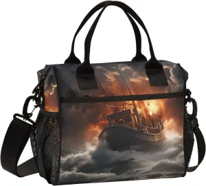 Women Cooler Bags Lunch Bag Reusable Insulated Lunch Bags Shipwreck 1 Crossbody with Shoulder Strap Adults S
