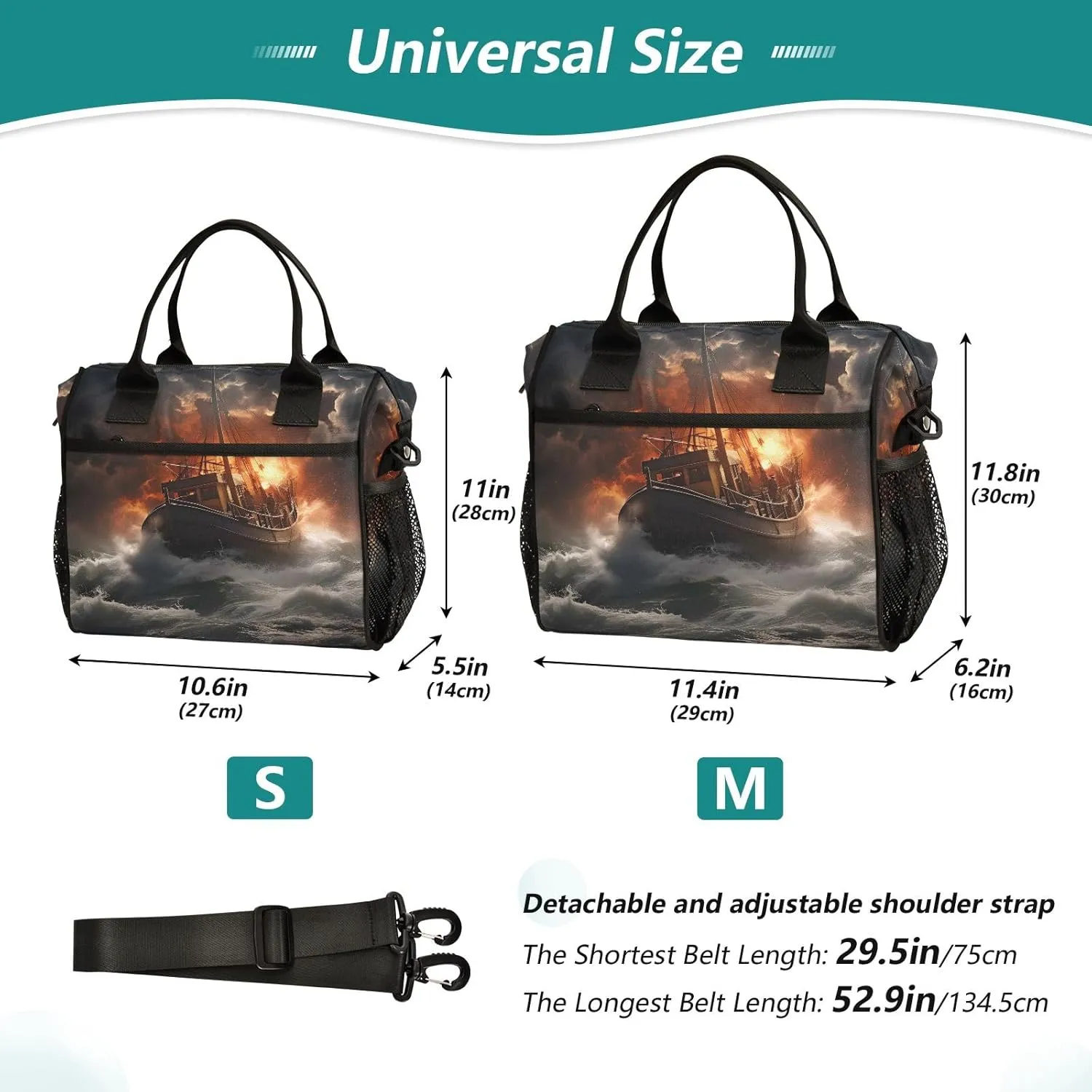 Women Cooler Bags Lunch Bag Reusable Insulated Lunch Bags Shipwreck 1 Crossbody with Shoulder Strap Adults S