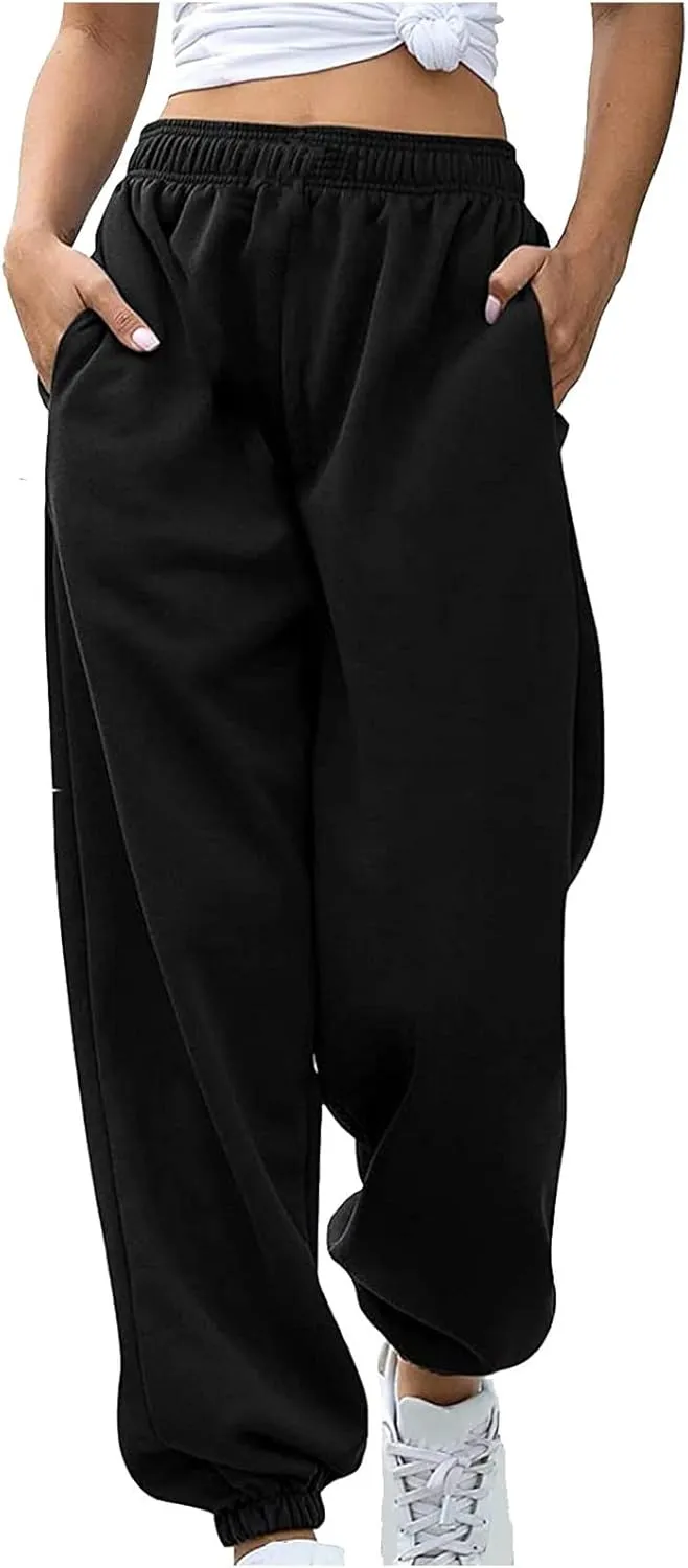 Women Joggers with Pockets High Waist Stretchy Sports Gym Training Pants Baggy Oversized Harem Sweatpants Trousers
