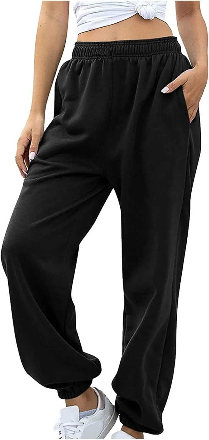 Women Joggers with Pockets High Waist Stretchy Sports Gym Training Pants Baggy Oversized Harem Sweatpants Trousers