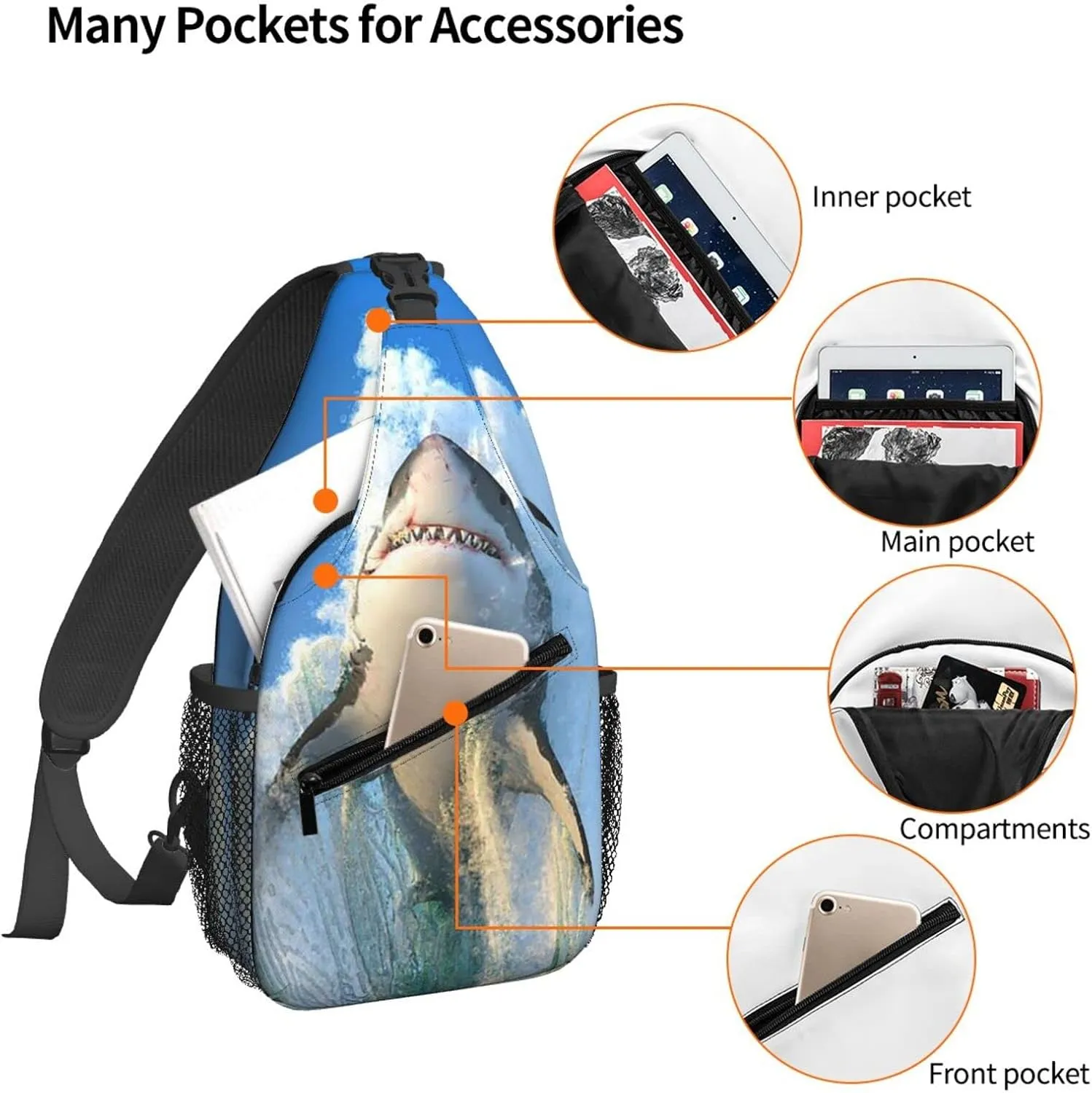 Women Jumping Shark Crossbody Sling Backpack for Men Chest Bag Shoulder Bag Lightweight One Strap Backpack Travel Outdoor Daypack