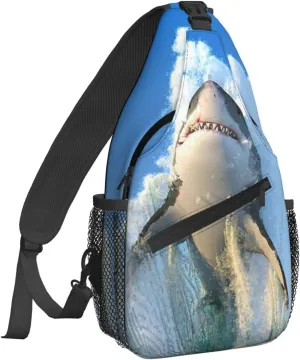 Women Jumping Shark Crossbody Sling Backpack for Men Chest Bag Shoulder Bag Lightweight One Strap Backpack Travel Outdoor Daypack