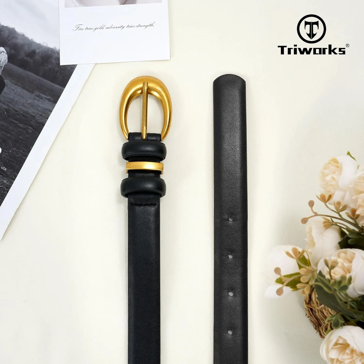 Women Leather Belt for Jeans Pants Fashion Ladies Skinny Faux Leather Dress belt with Gold Buckle