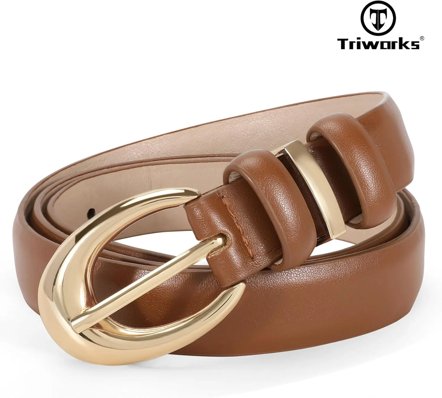 Women Leather Belt for Jeans Pants Fashion Ladies Skinny Faux Leather Dress belt with Gold Buckle