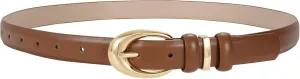Women Leather Belt for Jeans Pants Fashion Ladies Skinny Faux Leather Dress belt with Gold Buckle