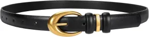 Women Leather Belt for Jeans Pants Fashion Ladies Skinny Faux Leather Dress belt with Gold Buckle