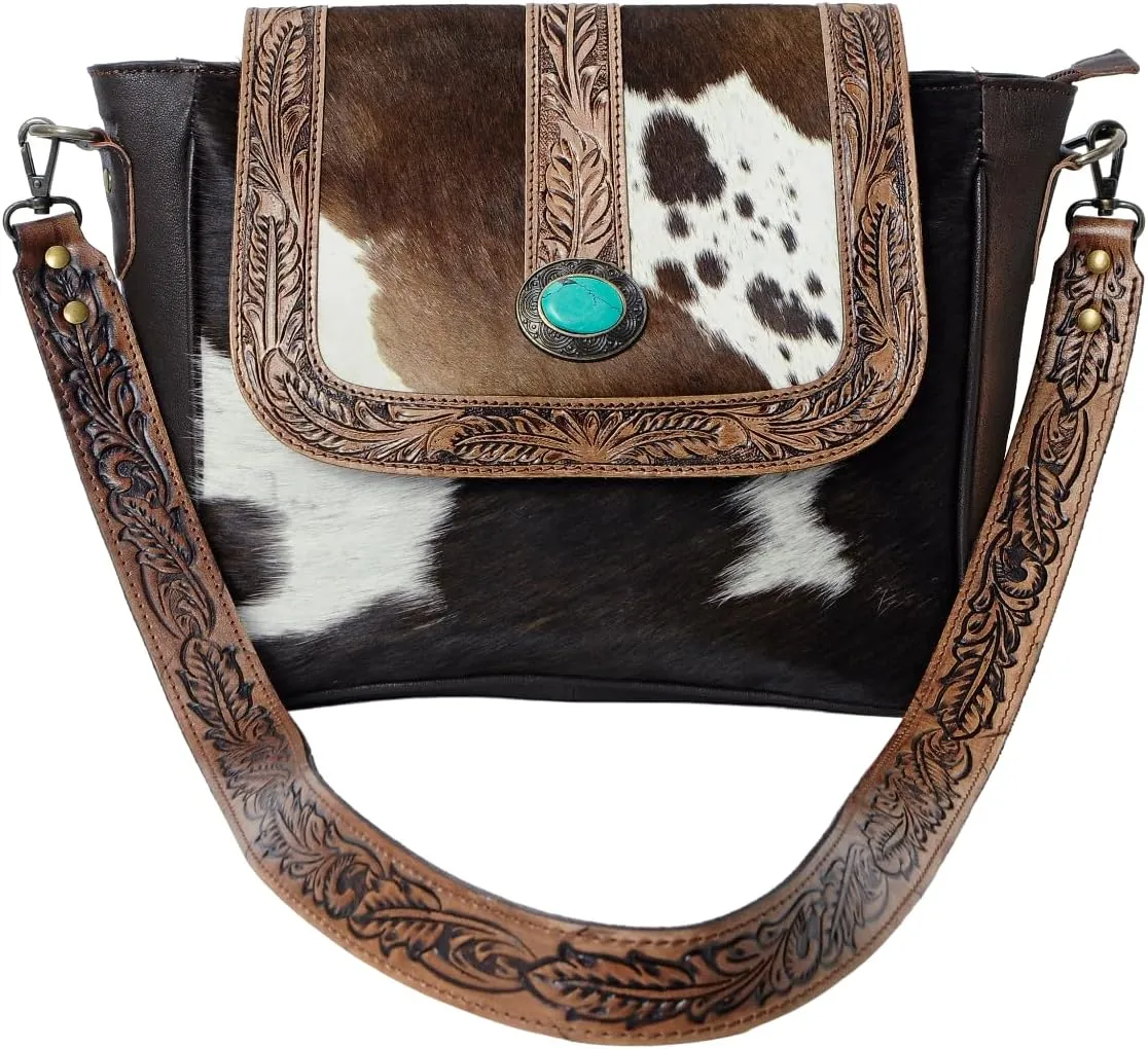 Women Natural Cowhide Leather Hand Bag With Adjustable Detachable Strap