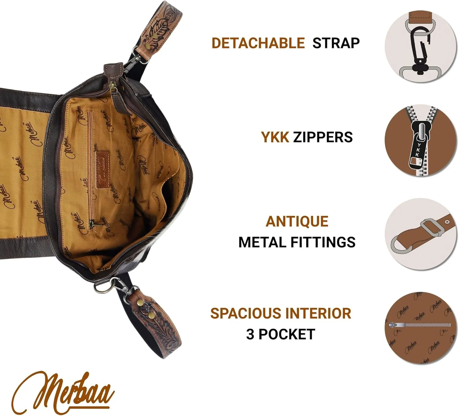 Women Natural Cowhide Leather Hand Bag With Adjustable Detachable Strap