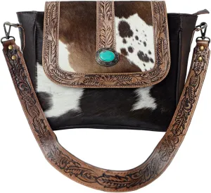 Women Natural Cowhide Leather Hand Bag With Adjustable Detachable Strap