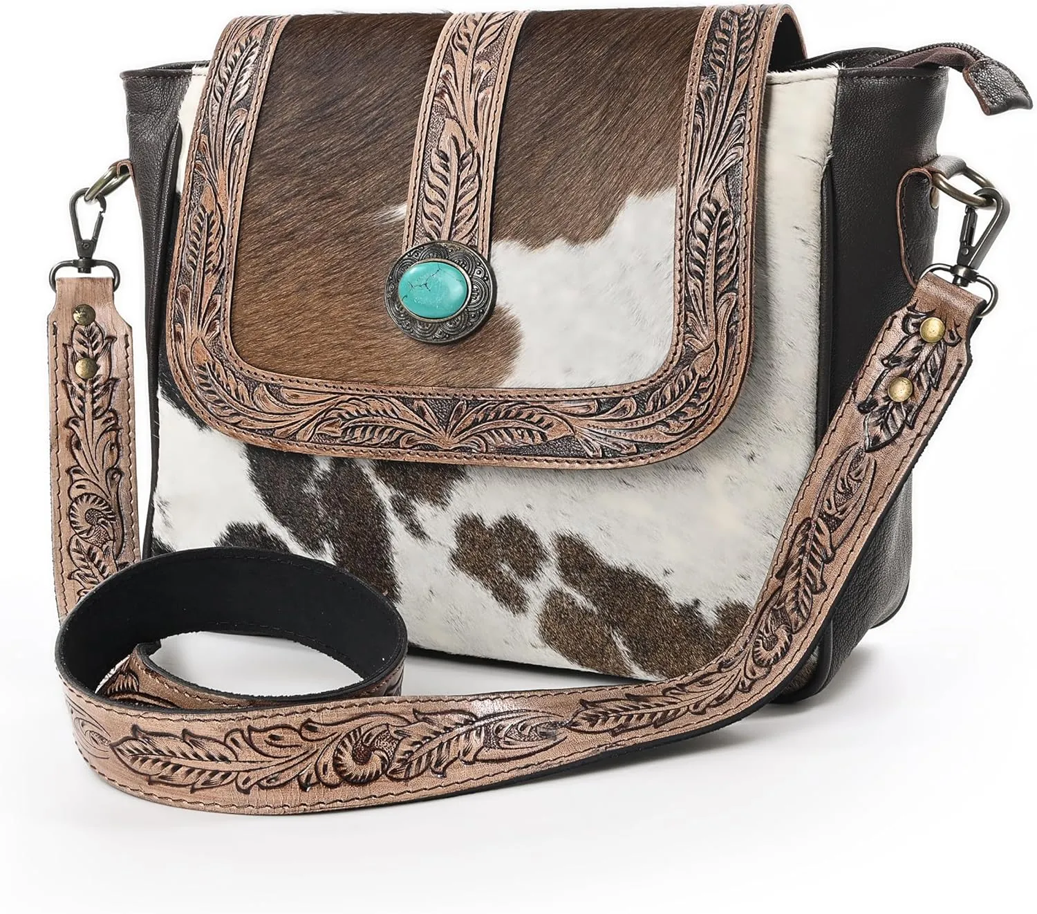Women Natural Cowhide Leather Hand Bag With Adjustable Detachable Strap