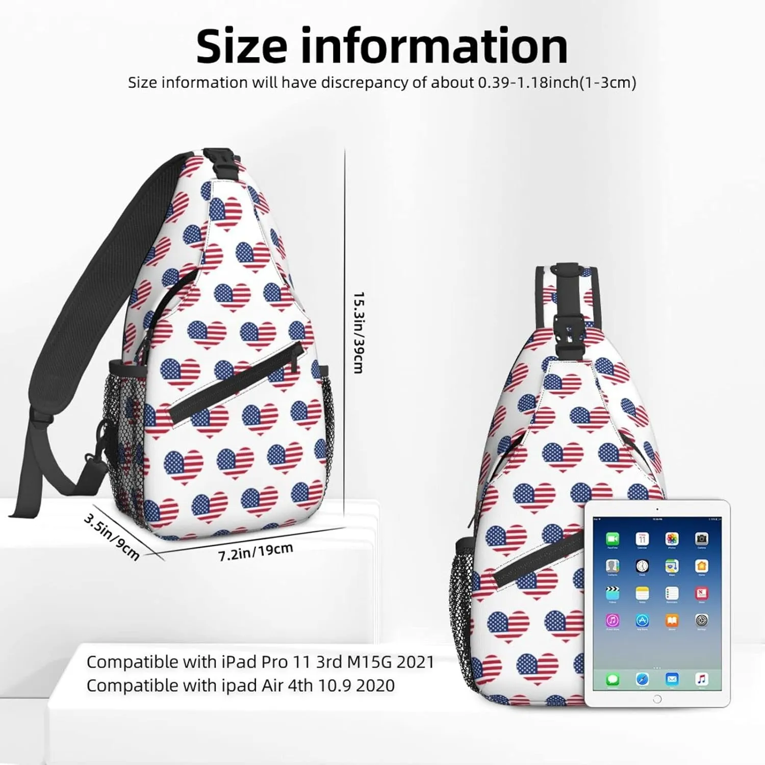 Women Patriotic American Flag Heart Crossbody Sling Backpack for Men Chest Bag Shoulder Bag Lightweight One Strap Backpack Travel Outdoor Daypack