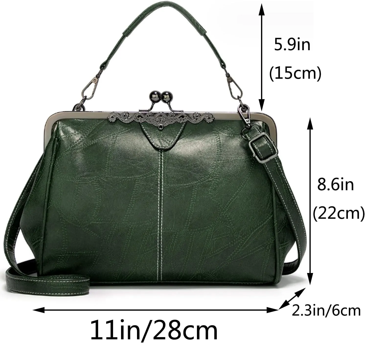 Women Retro Kiss Lock Handbag Purse Oil Wax PU Small Tote Satchels Shoulder Crossbody Bag