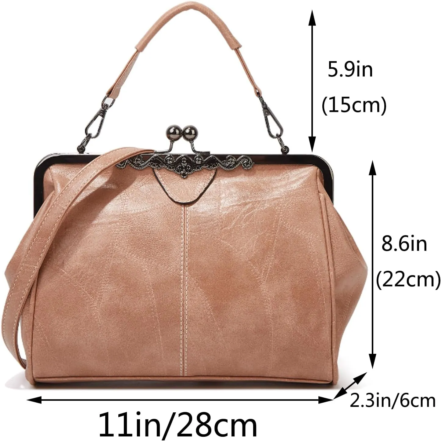 Women Retro Kiss Lock Handbag Purse Oil Wax PU Small Tote Satchels Shoulder Crossbody Bag