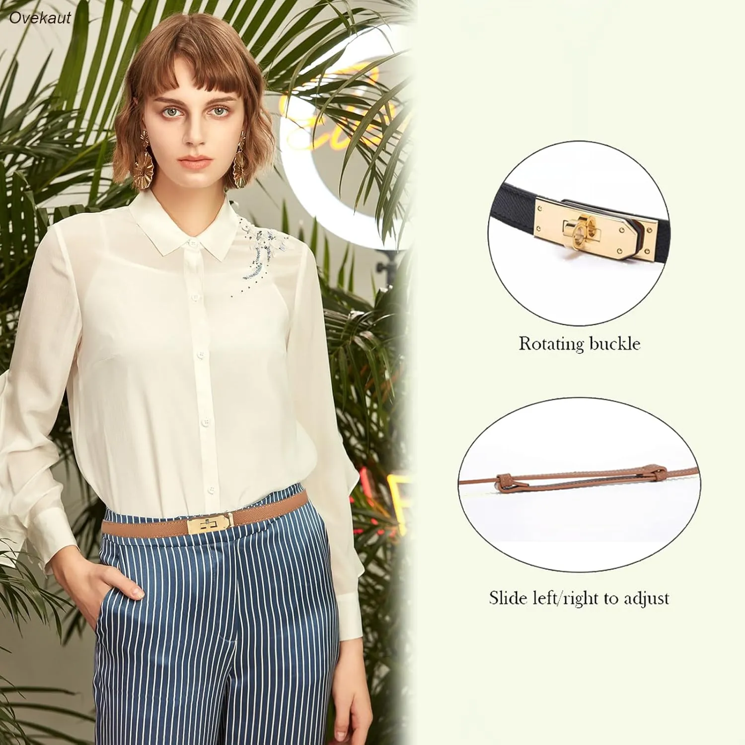 Women Skinny Leather Belt Solid Color Alloy Turn Lock Adjustable Waistband for Dresses Jeans Coats