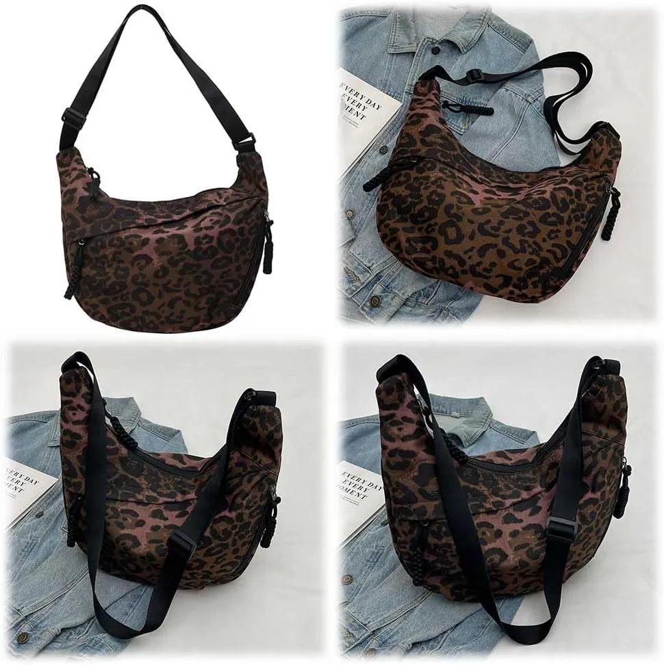 Women Stylish Dumpling Bag Multi-pockets Leopard Print Fashion Shoulder Bag Large Capacity Daily Messenger Bag Adjus