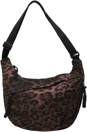 Women Stylish Dumpling Bag Multi-pockets Leopard Print Fashion Shoulder Bag Large Capacity Daily Messenger Bag Adjus
