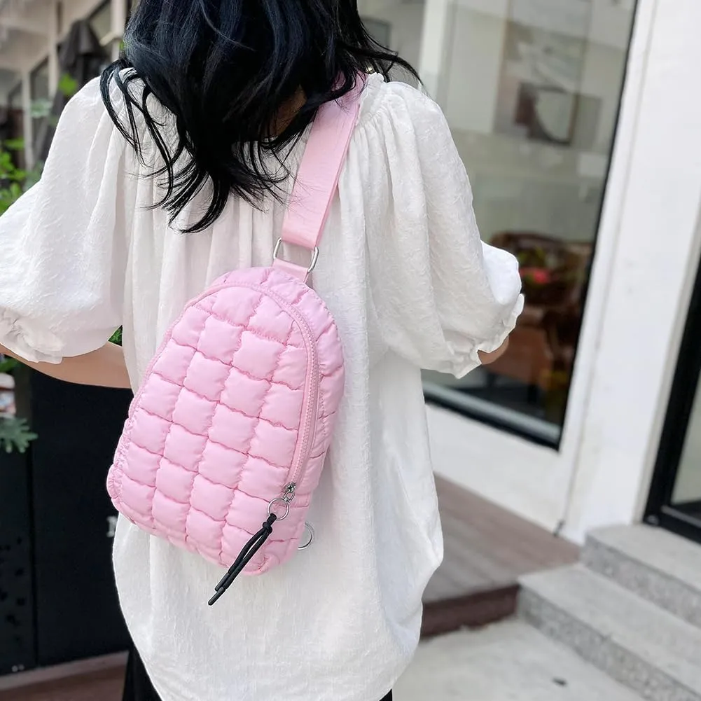 Women Travel Crossbody Bag Solid Color Fashion Waist Pack Adjustable Strap Quilted Fanny Pack Crossbody Sling Bag