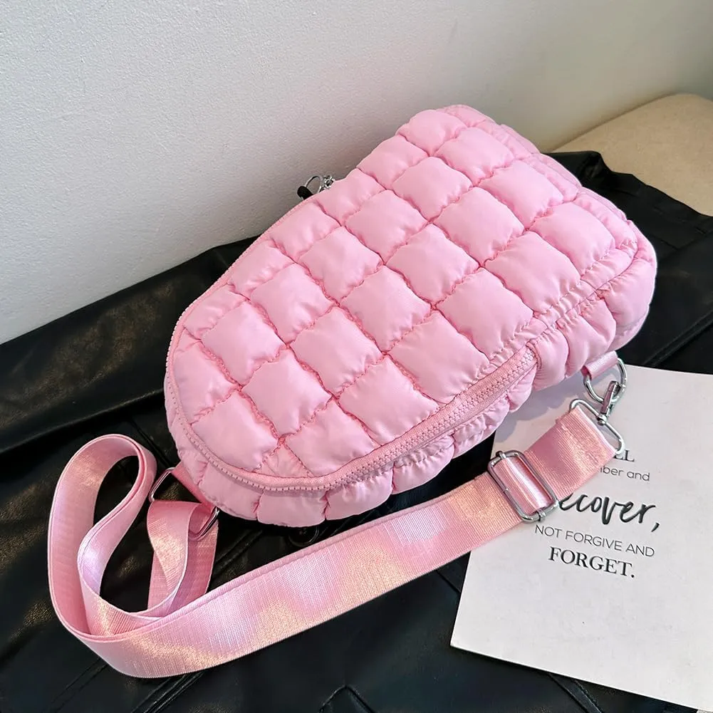Women Travel Crossbody Bag Solid Color Fashion Waist Pack Adjustable Strap Quilted Fanny Pack Crossbody Sling Bag