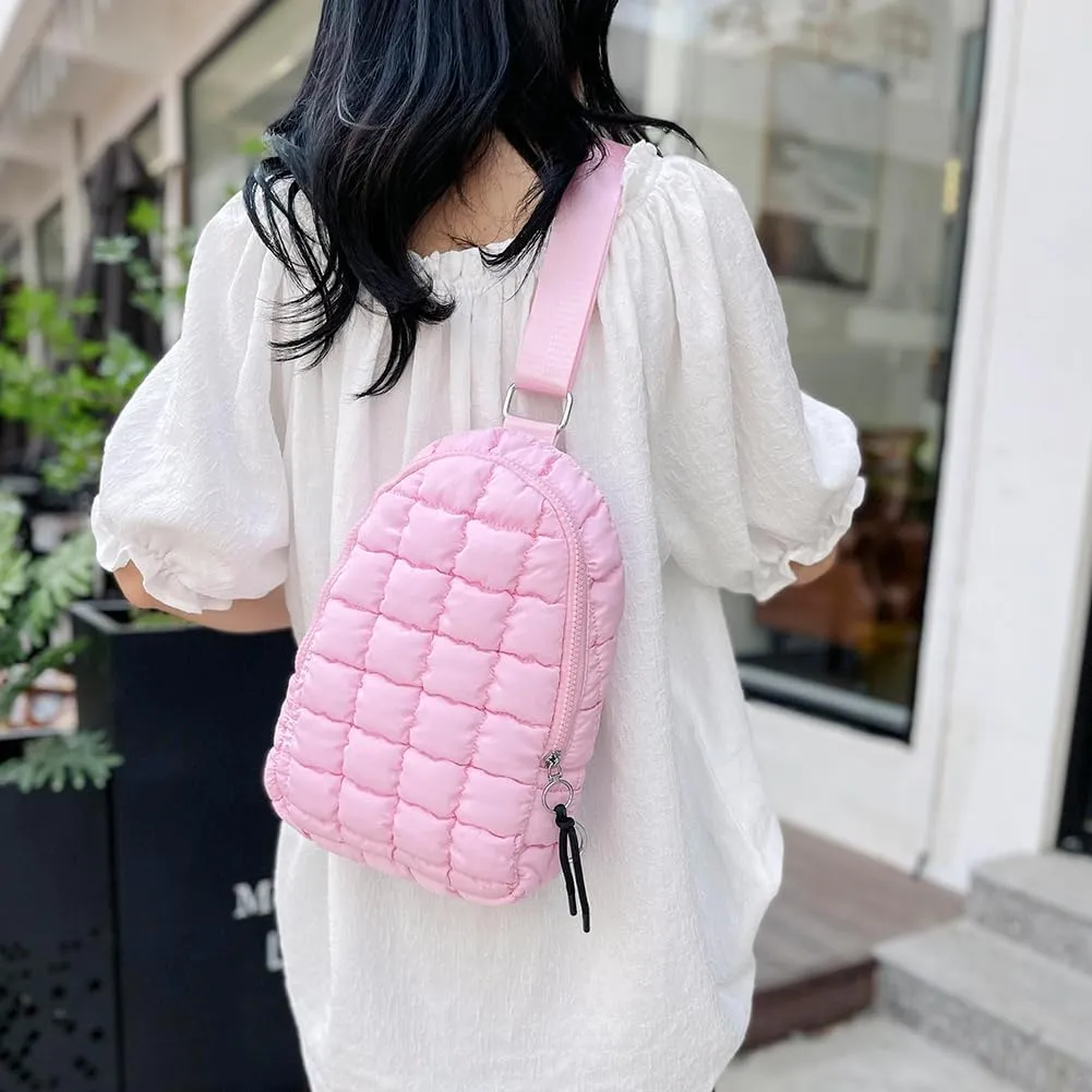 Women Travel Crossbody Bag Solid Color Fashion Waist Pack Adjustable Strap Quilted Fanny Pack Crossbody Sling Bag