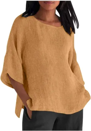 Women's Button Down Shirts Solid Long Sleeve Cotton Linen Summer Casual Soft Blouse Top Loose Fit Tops