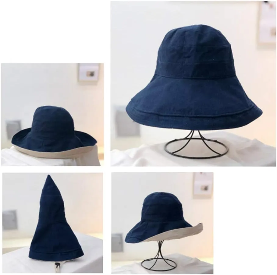 Women's Foldable Flap Cover UV Protective Wide Brim Bucket Cotton Beach Sun Hat Summer Hat