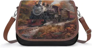 Women's Handbag Vintage Steam Train Satchel Bag Leather Crossbody Bag Waterproof Messenger Bag