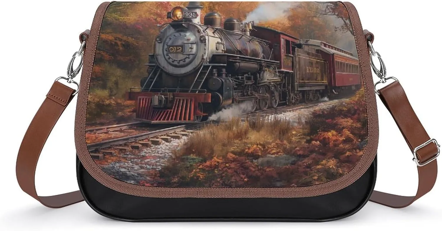 Women's Handbag Vintage Steam Train Satchel Bag Leather Crossbody Bag Waterproof Messenger Bag