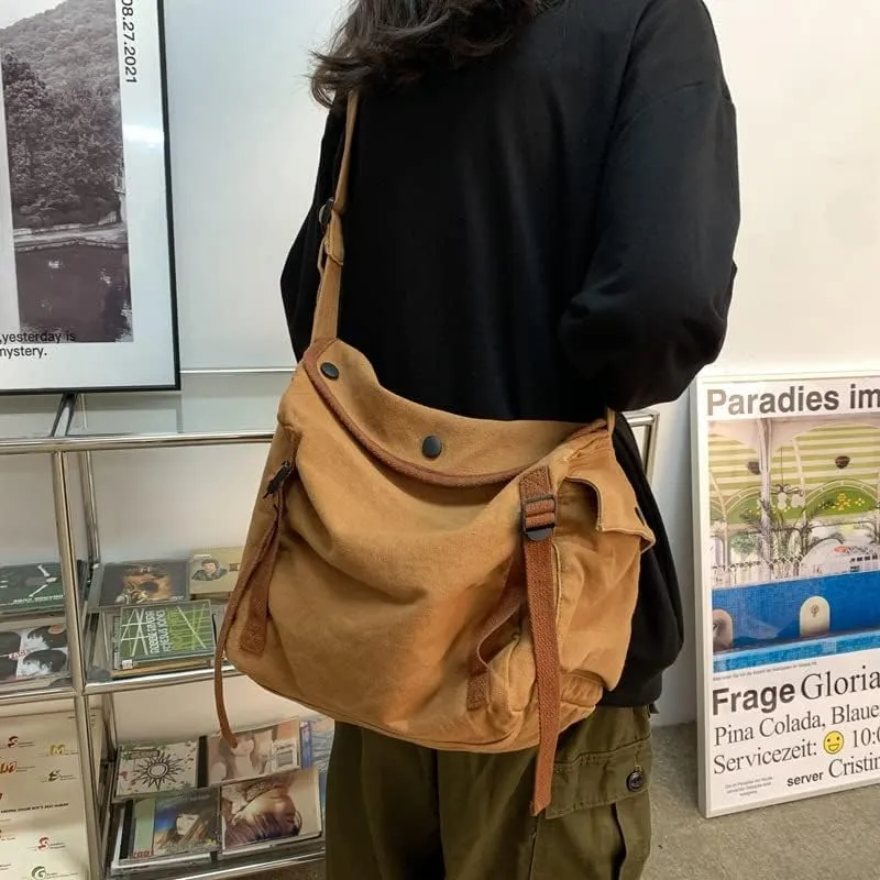 Womens Mens Crossbody Bag Canvas Messenger Bag for School Aesthetic Hobo Bag Vintage Harajuku Hippie Shoulder Bag