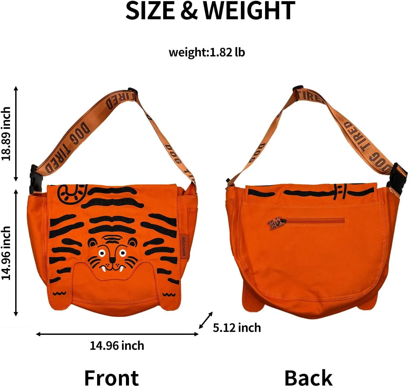 Women's original crossbody canvas bag with animal theme: for gym, travel, laptop and umbrella - stylish and practical