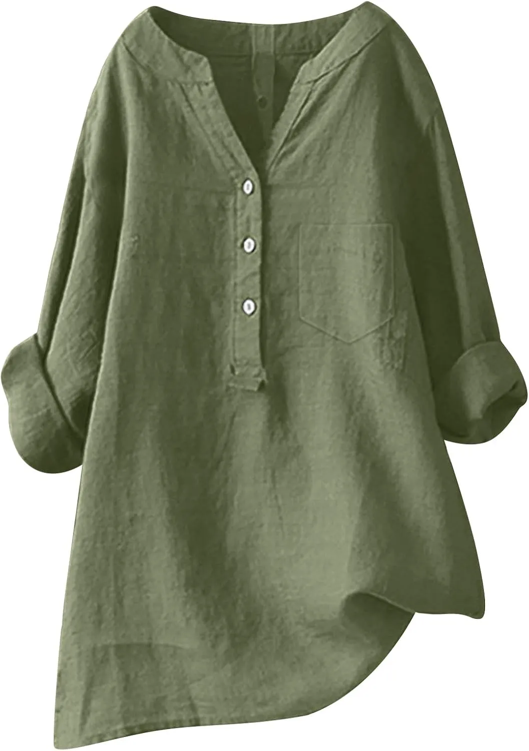 Women's Short Sleeve Cotton Linen Shirt Casual V Neck Trendy T Shirt Collared Button Down Loose Summer Tops