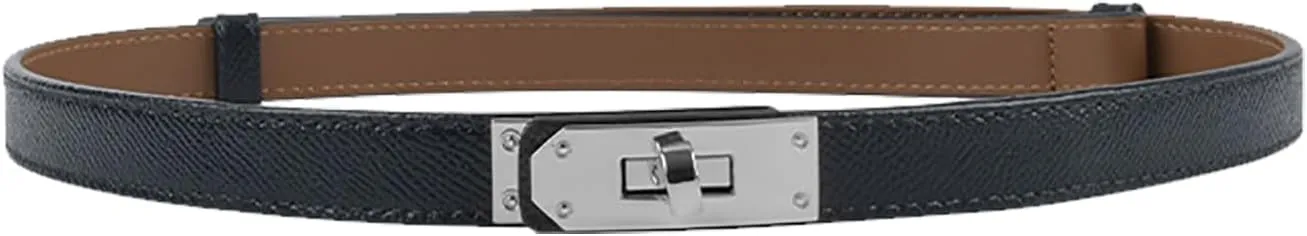 Women's Skinny Leather Belt with Adjustable Silver Turn-Lock Buckle - Ideal for Dresses, Jeans, and Coats, Black