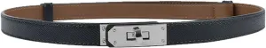 Women's Skinny Leather Belt with Adjustable Silver Turn-Lock Buckle - Ideal for Dresses, Jeans, and Coats, Black