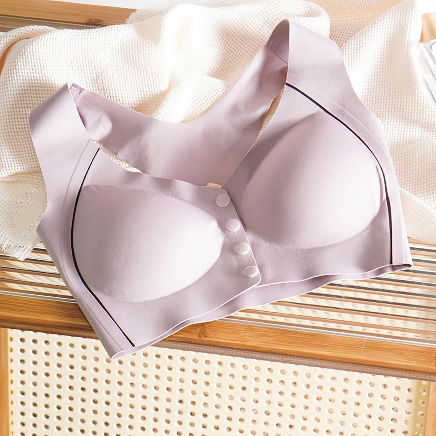 Women's Thin Tank Top Front Button Bra No Underwire Bra Ice Silk Seamless Plus Size Nursing Bra Lace Necklace Set