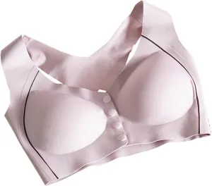 Women's Thin Tank Top Front Button Bra No Underwire Bra Ice Silk Seamless Plus Size Nursing Bra Lace Necklace Set