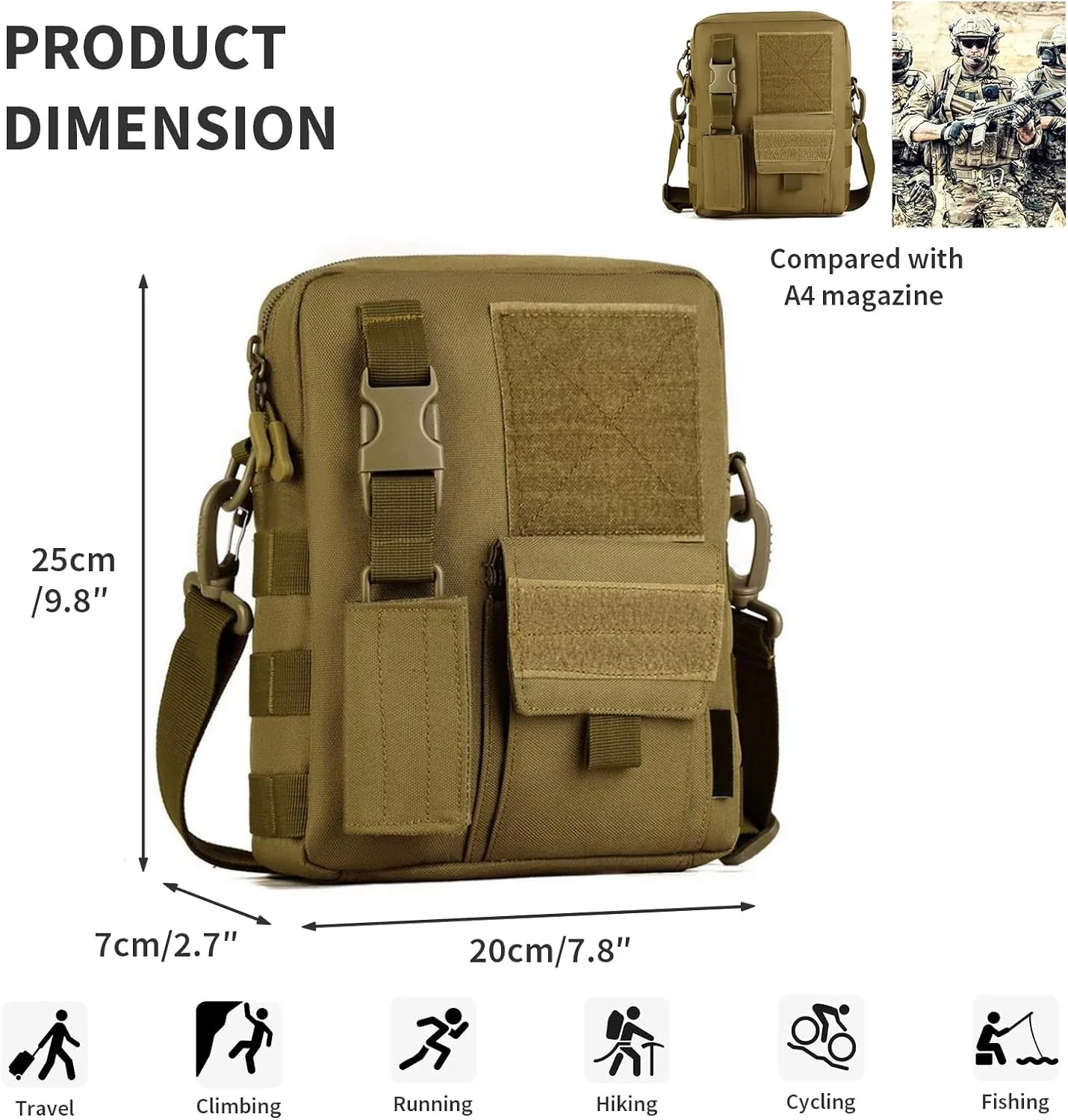 Wowelife Small Canvas Messenger Bag, Classic Vintage Black Shoulder bag, Small Tactical Bag Brown, Crossbody Casual Pack