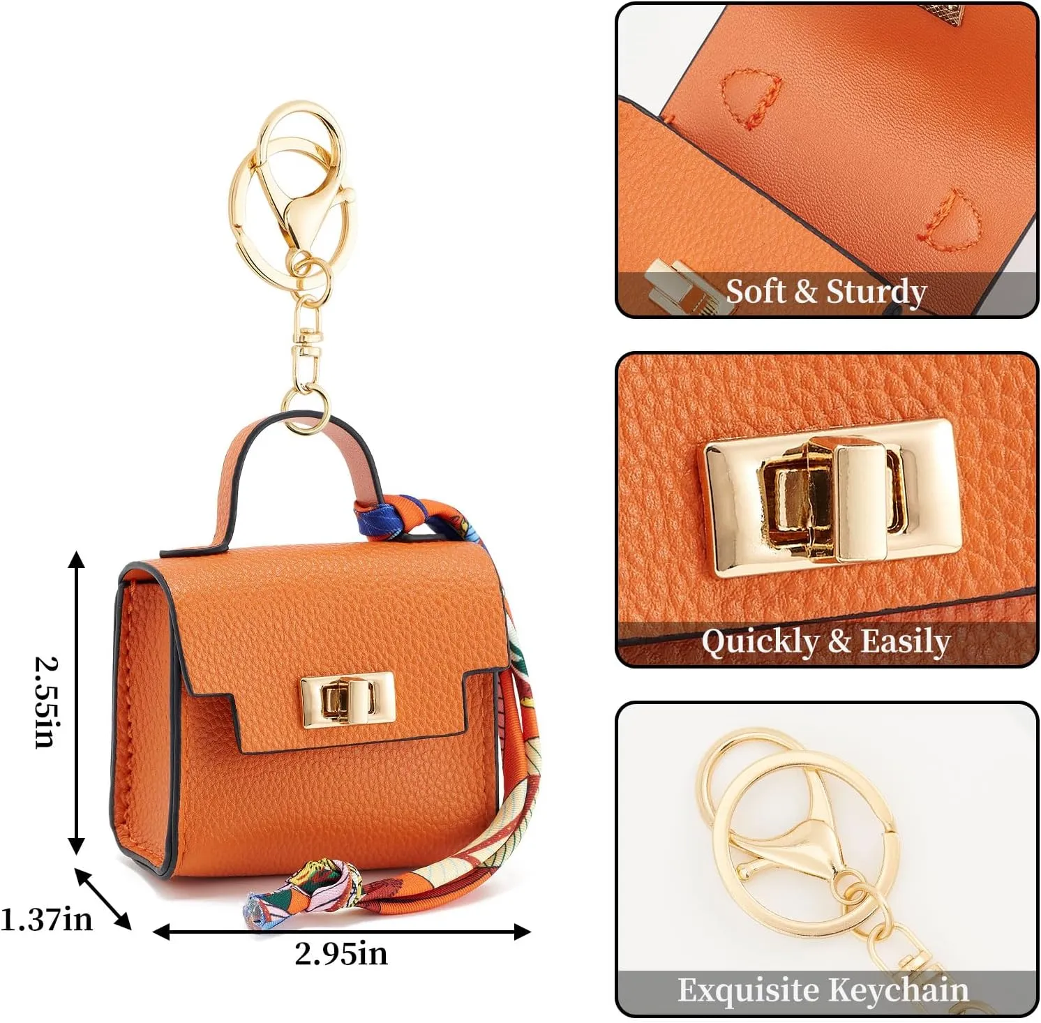 WOZEAH Mini Backpack Keychain for Women,Small Change Pouch Coin Purse Twist-lock with Key Headset Bag（Orange）