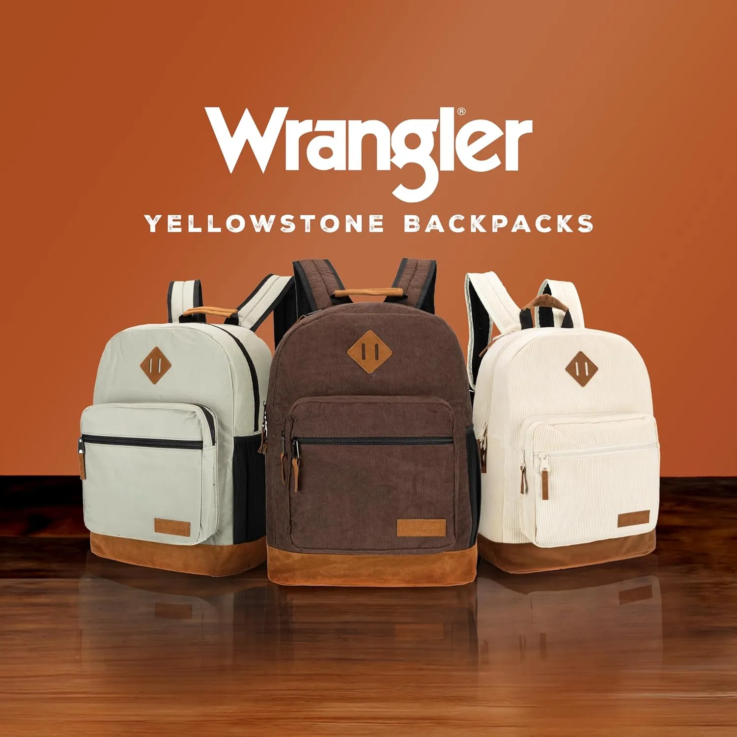 Wrangler Yellowstone Western-Style Backpack Corduroy Casual Daypack for Travel, Everyday Use with Padded Laptop Sleeve (Cream)