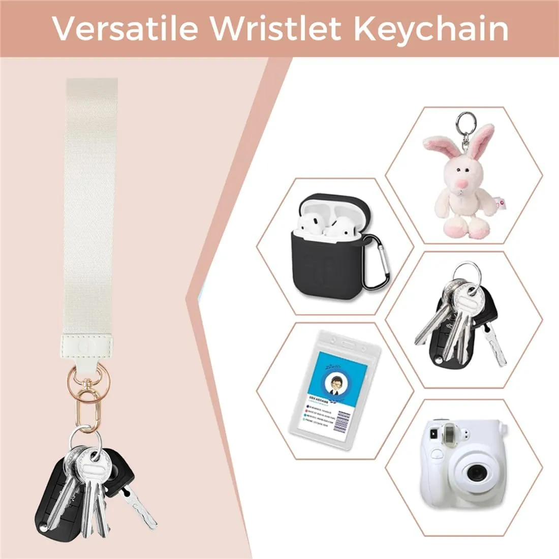 Wristlet Keychain Wallets for Women RFID Blocking Credit Card Holder Small Zipper Coin Purse Change Pouch with ID Window and Detachable Wrist Strap Beige