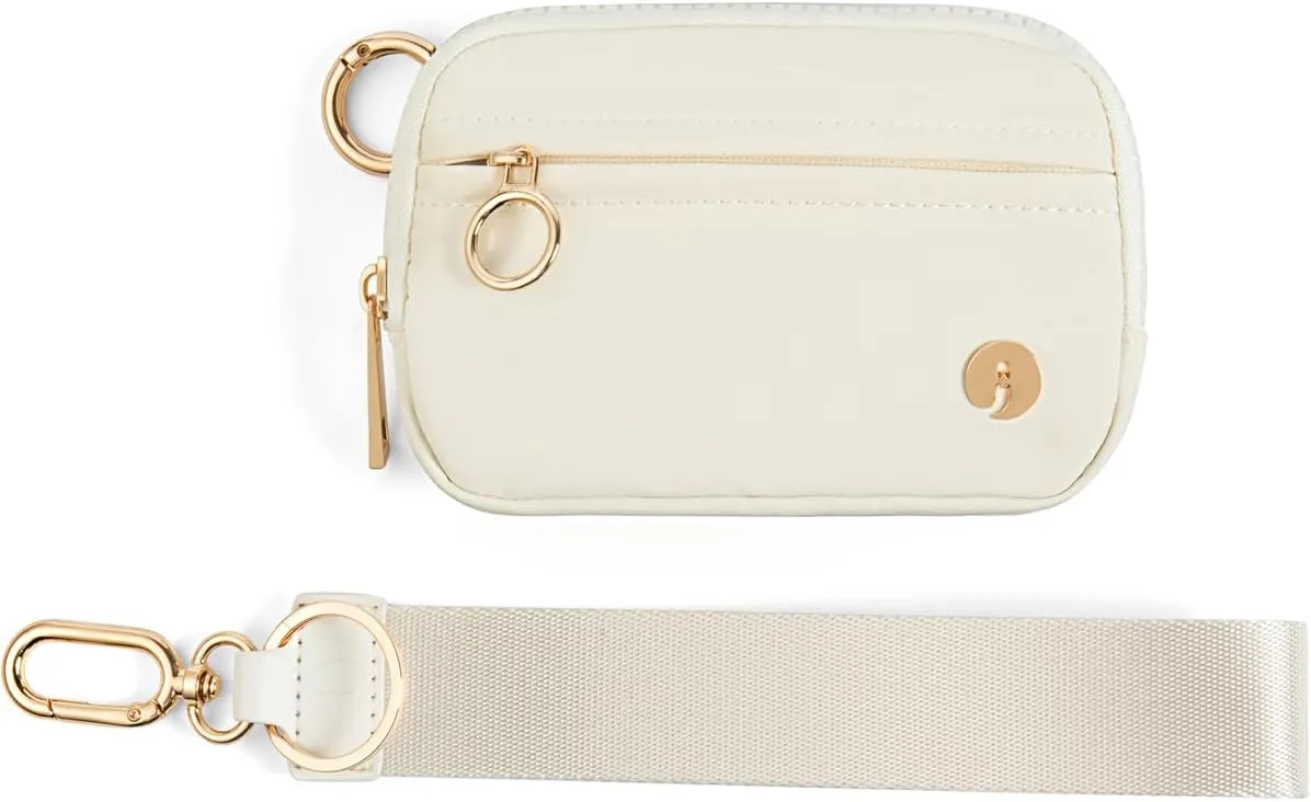 Wristlet Keychain Wallets for Women RFID Blocking Credit Card Holder Small Zipper Coin Purse Change Pouch with ID Window and Detachable Wrist Strap Beige